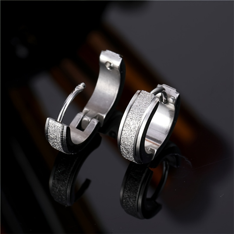 Fibbie per orecchie satinate in acciaio inossidabile sabbia pressata lucida colore argento dorato orecchini punk neri gioielli per feste regalo di compleanno_voghion.com