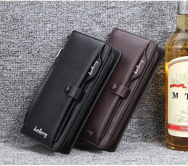 Retro European and American men's long wallet multi-function mobile phone bag high-end handbag_voghion.com