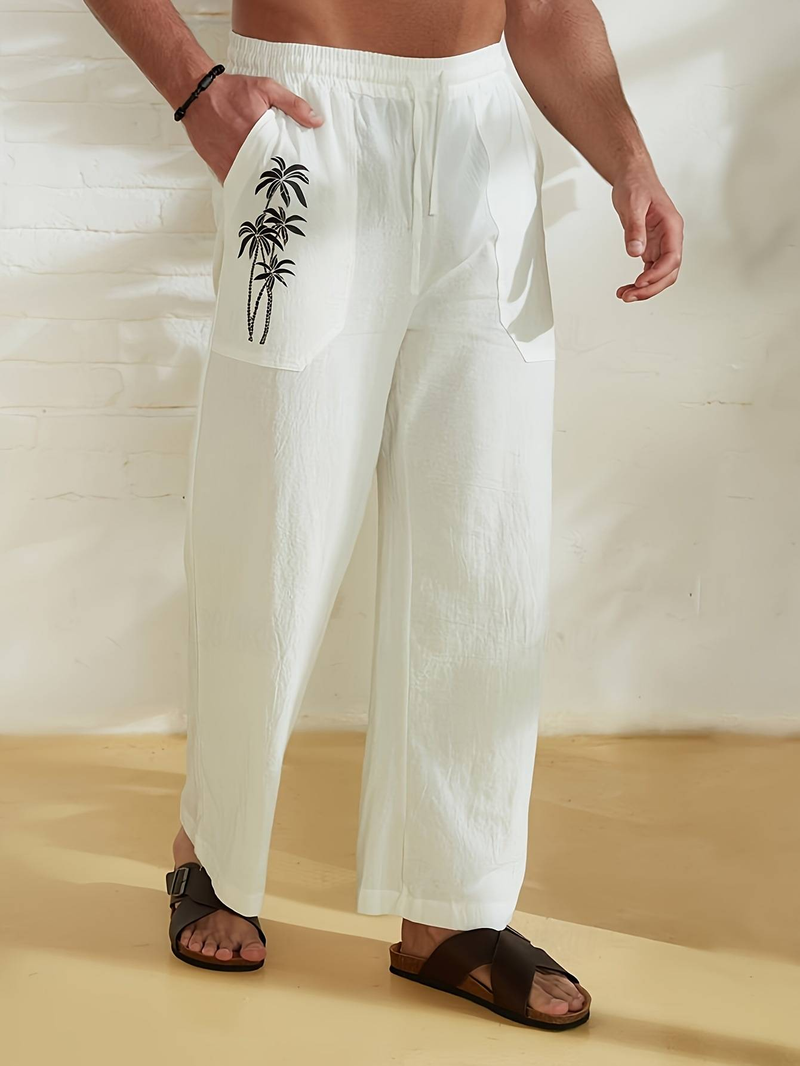New Men's Comfortable, Casual And Loose Wide-leg Pants, Coconut Tree Printed Beach Pants And Long Pants_voghion.com