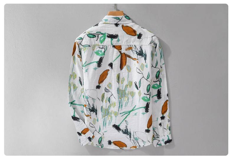 Le camicie a maniche lunghe semplici in lino da uomo per la primavera e l'estate sono alla moda, casual, larghe e versatili per i giovani._voghion.com