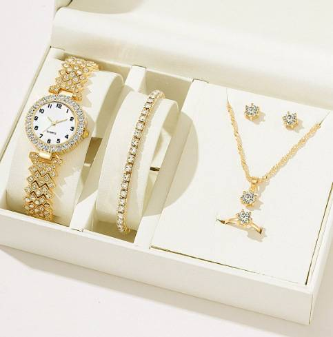 Damenarmbanduhren Diamantbesetzte Damenarmbanduhr Luxus Vielseitige Modegeschenkuhr Armband Fünfteiliges Set Quarz_voghion.com