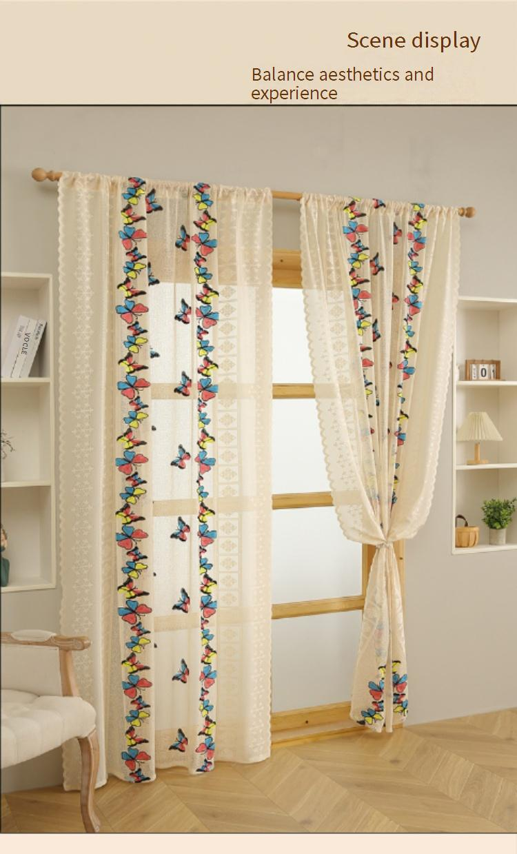 Moderne, bestickte, transparente Vorhänge – Spitzenvorhänge mit Schmetterlings- und Käfermotiven für das Wohnzimmer (140 x 260 cm, halbtransparent, 40–70 % Lichtfilterung, fertig zum Aufhängen)_voghion.com