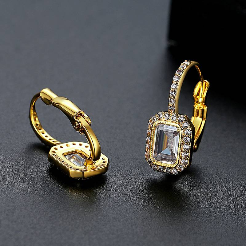 Orecchini geometrici con zirconi da donna, orecchini a polsino retrò placcati in rame, orecchini alla moda_voghion.com