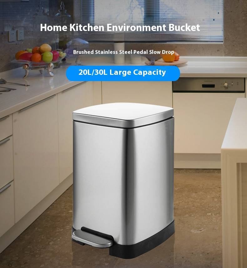 Stainless Steel Silent Step Trash Can – Large Capacity Office Home Kitchen Commercial Use – Dual Compartment Hands-Free Foot Pedal Bin_voghion.com