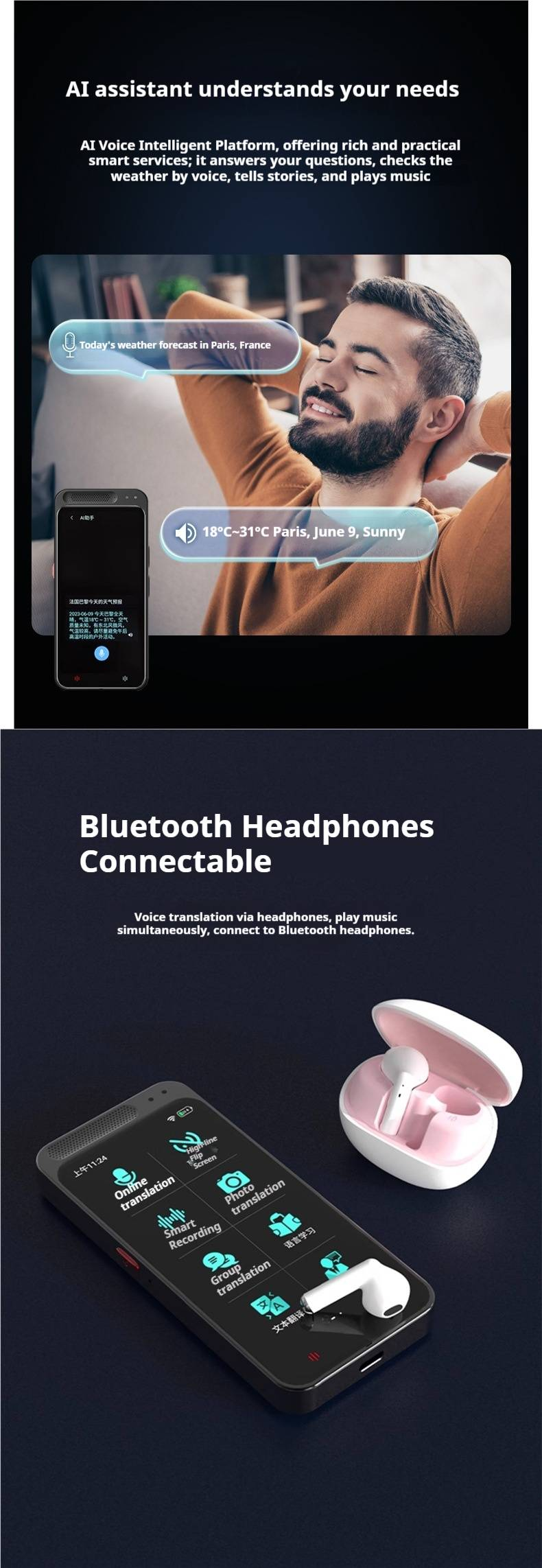 Mehrsprachiger Smart Translator (Modell Z6+/A40+/M80 Pro+/S15+) – Offline-Sprach- und Fotoübersetzung mit WLAN-Hotspot und SIM-Unterstützung_voghion.com