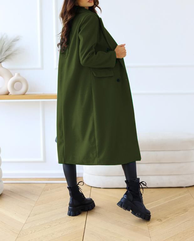 Cappotto lungo doppiopetto in lana - Classico trench britannico da donna con revers a lancia (S-3XL, cachi/marrone/nero/blu navy/blu reale)_voghion.com