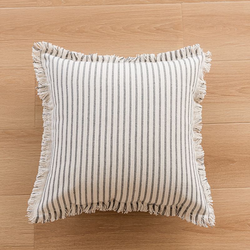 Bohemian Stripe Fringe Throw Pillow Cover - Soft Linen Cushion Case For Sofa, Bed, Office - Scandi Minimalist Home Decor_voghion.com