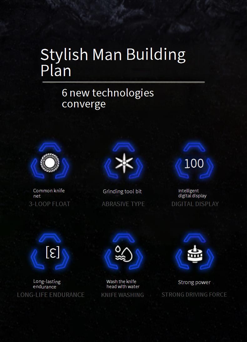 2211 Elektrorasierer mit LCD-Display für Männer – tragbarer, reisefreundlicher, wasserdichter Rasierer mit 6 Klingen/Schleiffolie_voghion.com