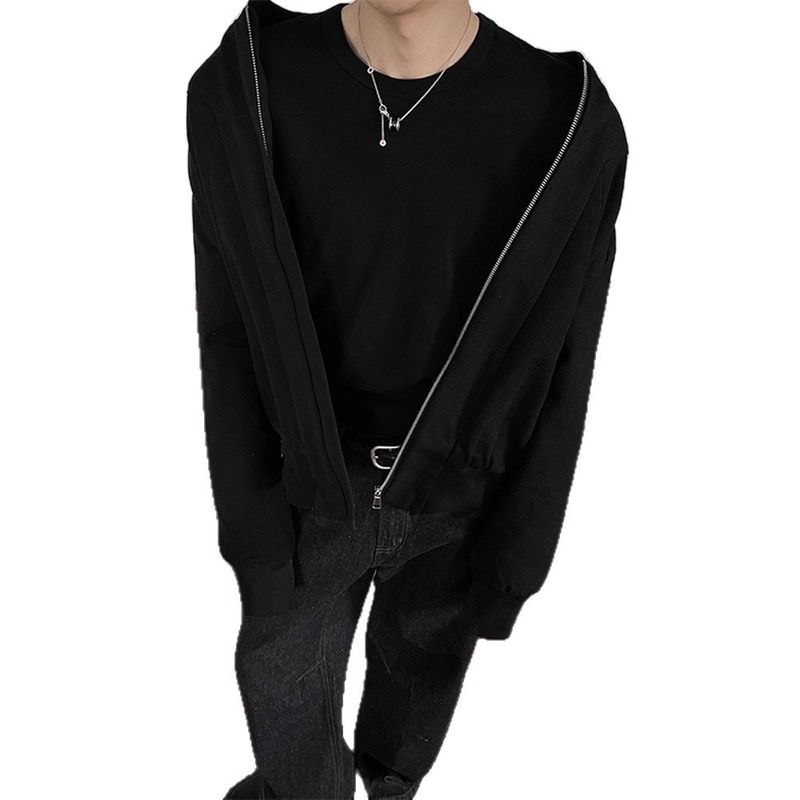 Schwarz-rote Cleanfit-Baseballjacke für Herren – Dekonstruierte, übergroße Collegejacke mit rohen Saumdetails (M-XXXL)_voghion.com