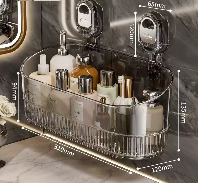 Supporto portaoggetti a ventosa per WC, bagno, lavabo, bagnoschiuma, pettine senza trapano, scatola portaoggetti a parete_voghion.com