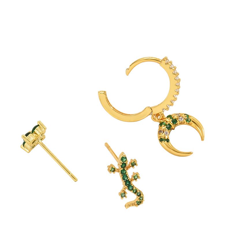 Ins Fashion Personality Earrings Set Inlaid With Zircon Crescent Gecko Niche Design Earrings Versatile Net Red Ear Bone Clip_voghion.com