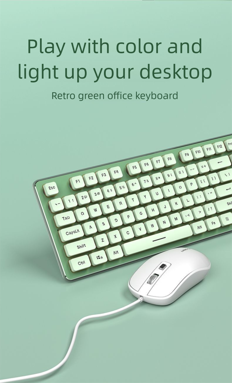 LT820 Ultra-Quiet Mechanical Feel Wired Illuminated Computer Tablet Girls Office Keyboard And Mouse Set Wireless_voghion.com