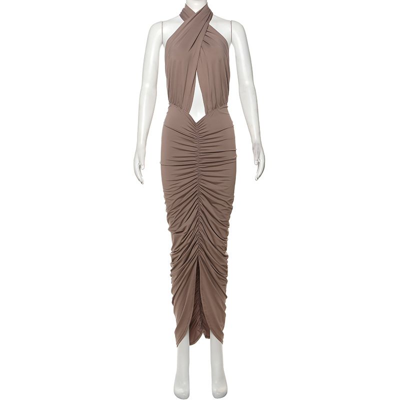 Vestito da ragazza sexy piccante, senza maniche, con scollo a V e ombelico esposto, stile Wind 2024, autunno, nuovo e alla moda._voghion.com