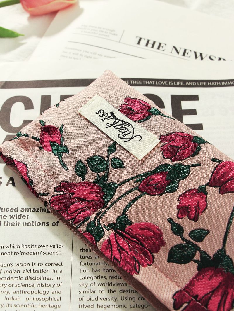 Dark Red Flower Cosmetic Bag Niche Portable High Value Wash Bag Storage Bag Zipper Bag Large Capacity_voghion.com