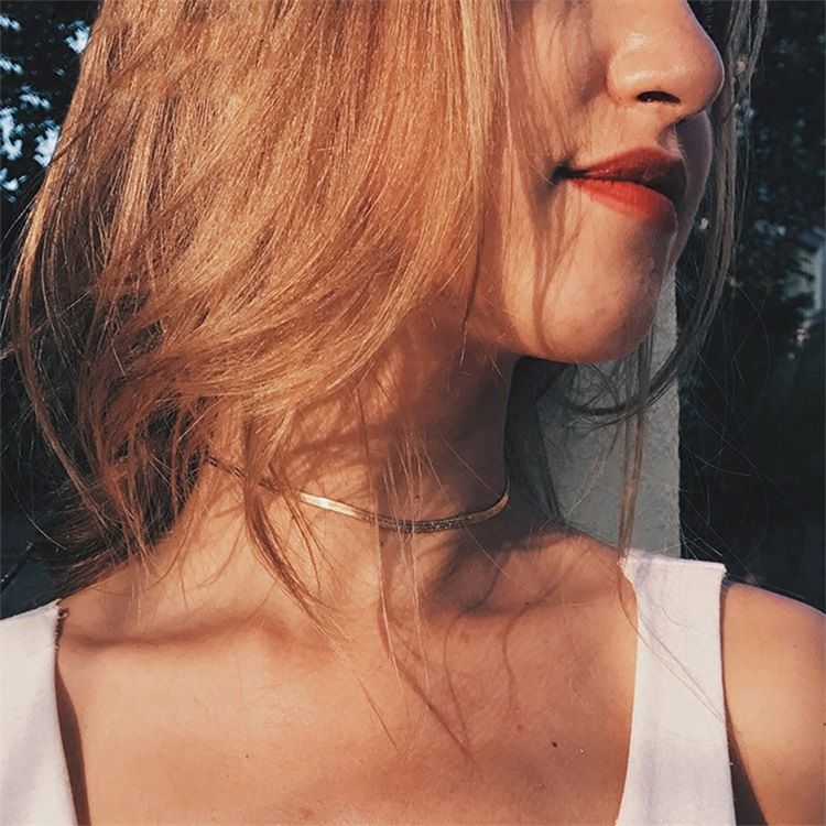 INS Collana semplice in acciaio inossidabile Moda uomo e donna Catena a lama piatta Accessori per catena a osso di serpente_voghion.com