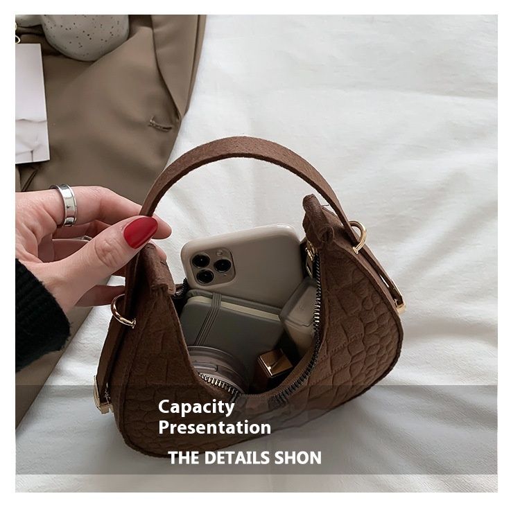 Borsa a tracolla casual monospalla con motivo a pietra, modello invernale, alla moda, versione coreana, da donna, di colore solido_voghion.com