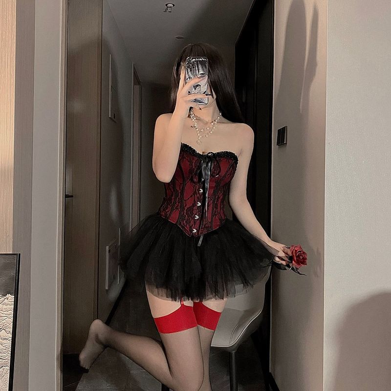 LuvBox Xiyun Retro Cat Sexy Palace Style Lace Tube Top Vest Corset Pure Desire Waist Cincher può essere abbinato a una gonna a sbuffo_voghion.com