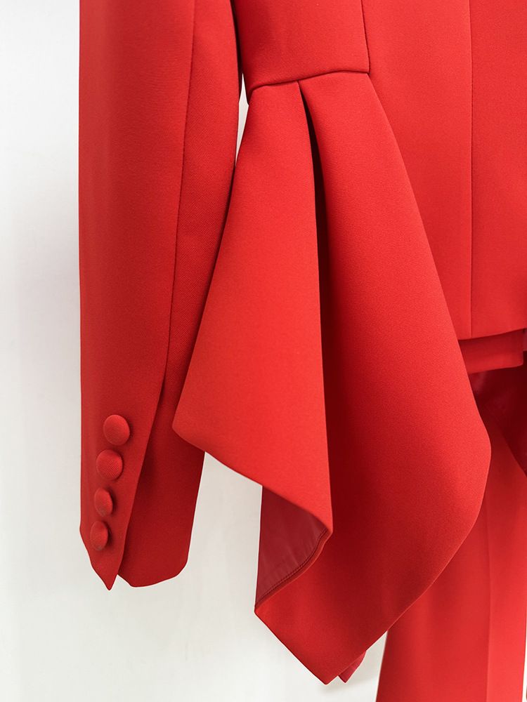 Women's Clothing In Stock Designer New Lotus Leaf Hem Slim Fit Jacket Flared Trousers Suit Two Piece Suit_voghion.com