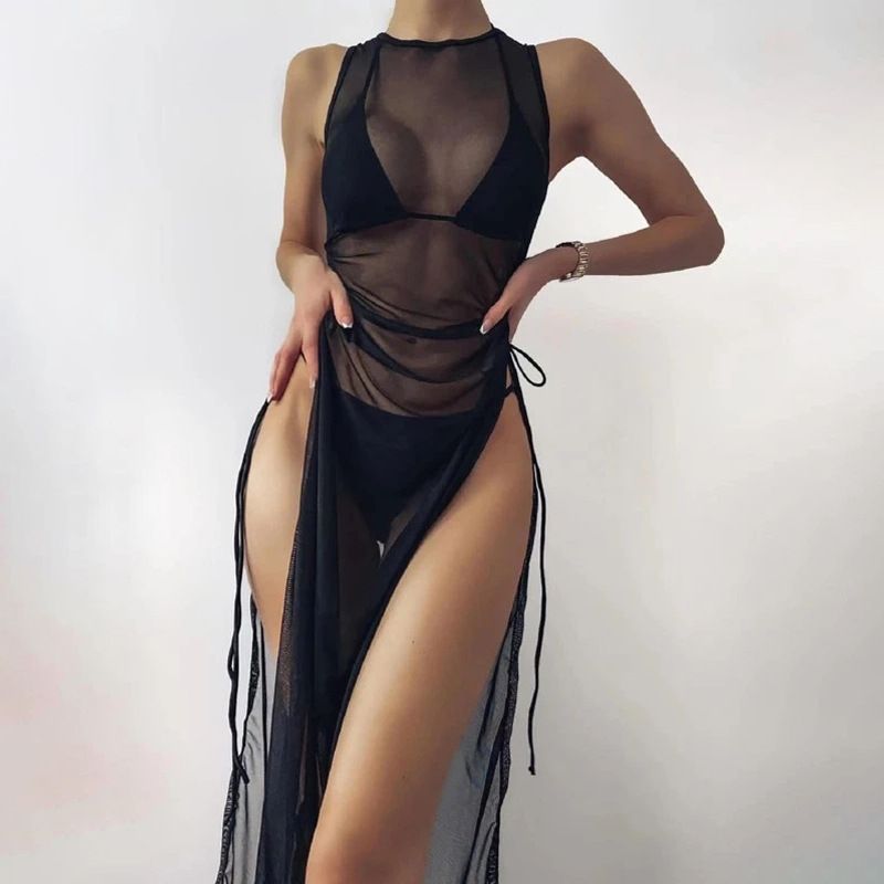 Damenbekleidung Neuer einfarbiger Bikini-Überzug Strandrock Dreiteiliger High-End-Badeanzug für heiße Quellen_voghion.com
