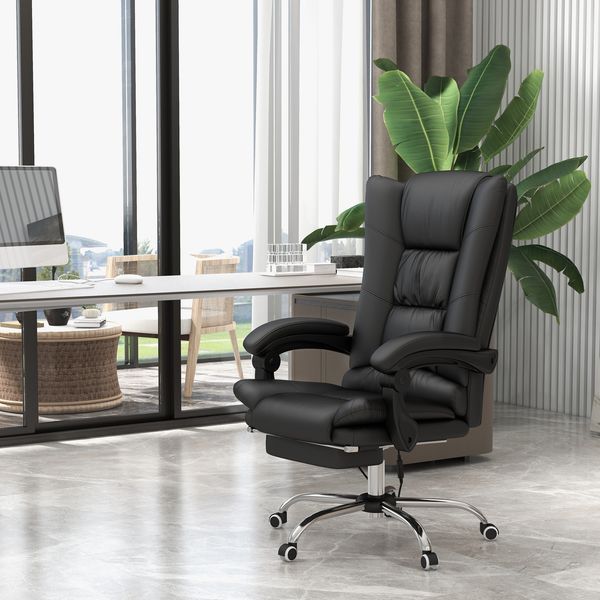 Vinsetto PU Leather Heated Massage Office Chair 4 Vibration Points Reclining Adjustable Footrest Black_voghion.com