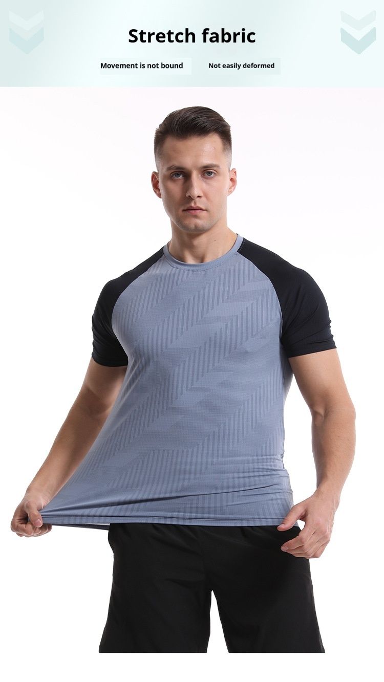 T-shirt court à manches courtes et contraste de couleur pour homme, idéal pour la course à pied, le basket-ball et le fitness, séchage rapide_voghion.com
