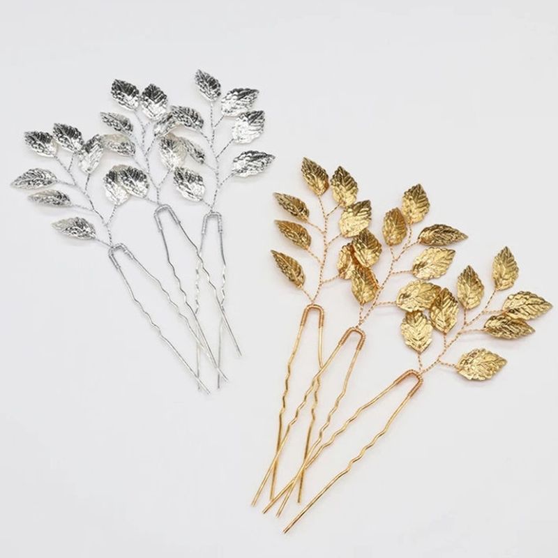 Gioielli da donna Foglie barocche in oro e argento, set di 3, 21 foglie, copricapo a forcina a forma di U_voghion.com