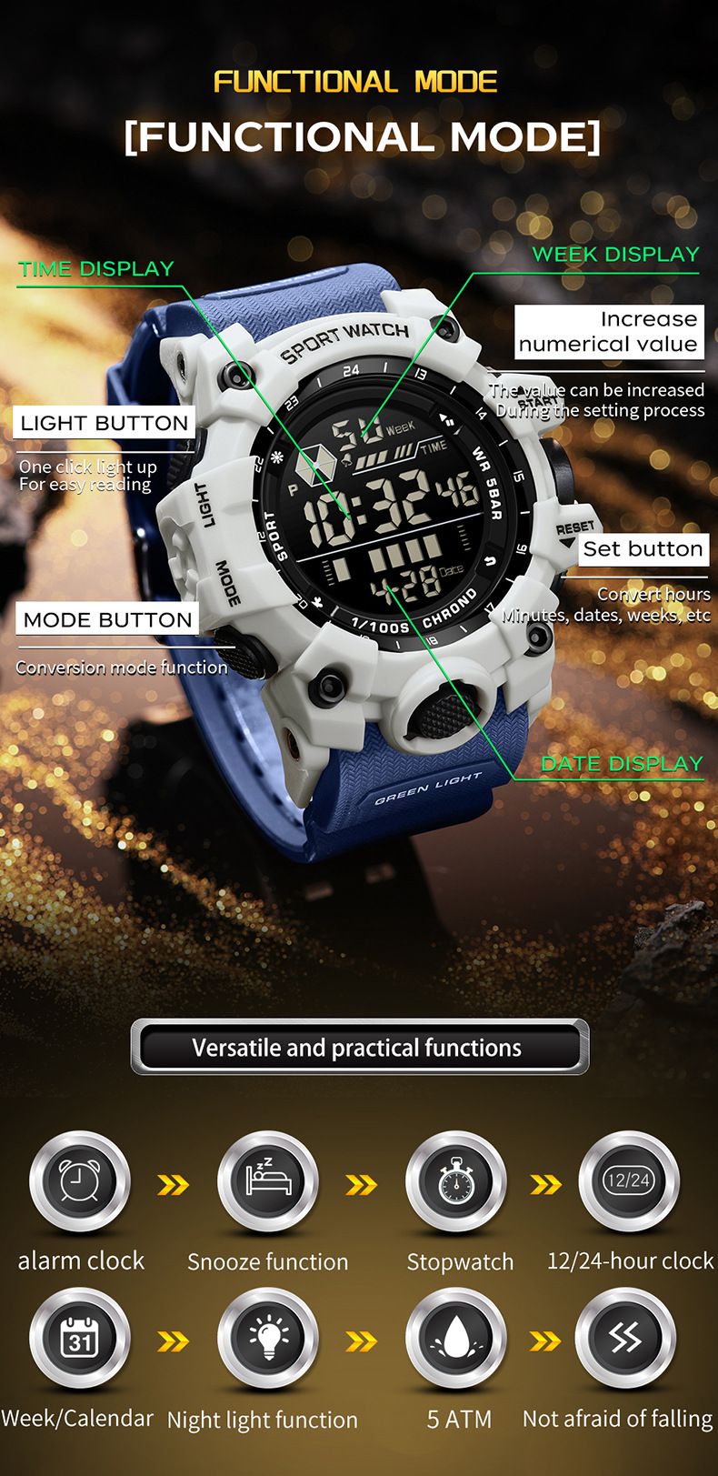 Orologio digitale impermeabile da uomo e da donna con retroilluminazione a LED, sveglia, cronometro, datario, orologio sportivo leggero per l'uso quotidiano_voghion.com