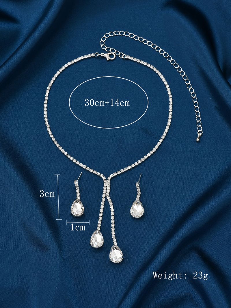Gioielli semplici europei e americani, gocce d'acqua, catene a griffe da sposa lucide, strass, set da cena, collane, orecchini, abiti da sposa, donne_voghion.com