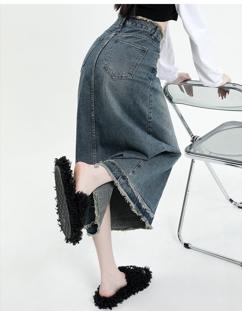Cowboyrock für Damen, sommerliches Nischendesign, hoch taillierte, schlankmachende A-Linie, pelziger Rand, mittellang, Wickelrock bis zum Gesäß_voghion.com