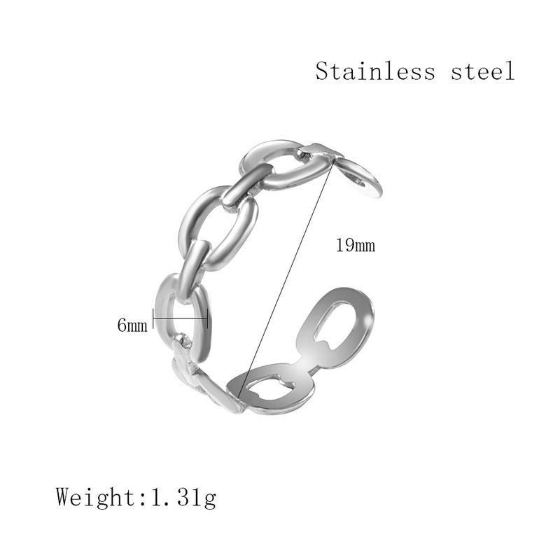 Anello aperto in acciaio inossidabile regolabile versatile alla moda da donna, stile catena cubana minimalista_voghion.com