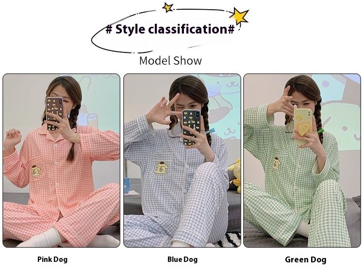 6535 Pigiama in cotone per donna 2023 Primavera e autunno Nuova collezione Dolce Ins Cardigan a quadri Pantaloni a maniche lunghe Home_voghion.com