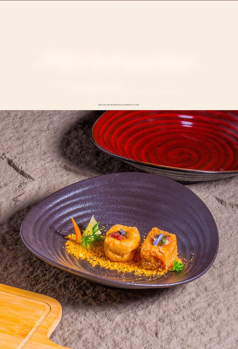 Kiln Change Ribbed Deep High-end Tableware Creative Salad Bowl Ceramic Western Pasta Plate Commercial Use_voghion.com