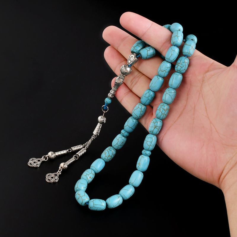 Turquoise Cilindrische 10*14mm Moslim Rozenkrans Armband Hand String Ornamenten DIY Kwast Kralen Handvat Ketting_voghion.com