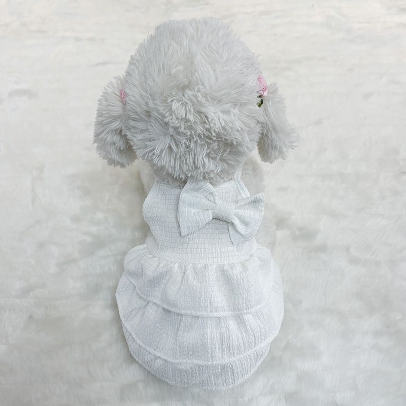 Summer New Style Clothing Teddy Small Dog Bowknot Solid Color Layered Dress Pet Clothes_voghion.com