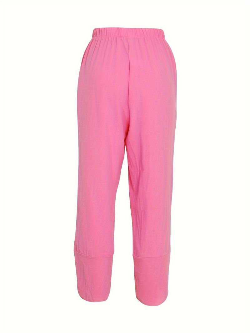 Pantaloni larghi alla moda da donna, casual, larghi, in cotone e lino, con elastico in vita, a nove punte_voghion.com