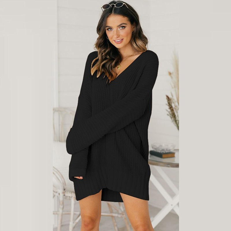 Maglione da donna di media lunghezza con scollo a V ampio_voghion.com
