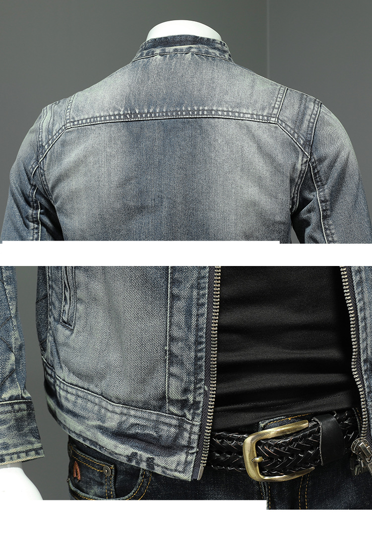 Herrenbekleidung Stehkragen-Jeansjacke für Männer_voghion.com