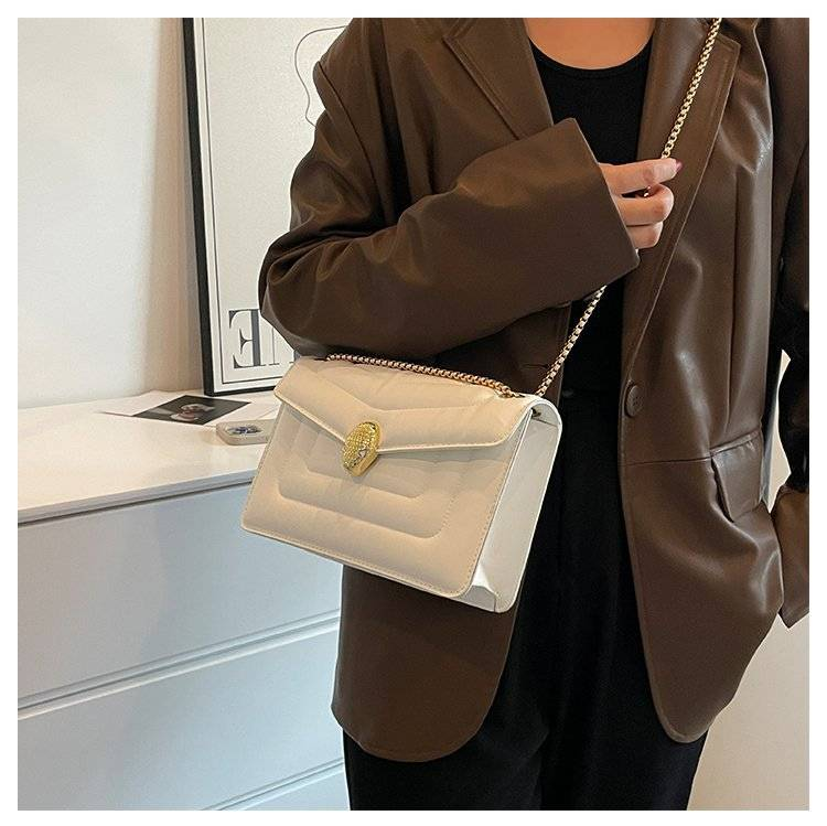 Fashion Snakehead Women's Bag PU Leather Chain Slanting Small Square Bag Women Soft Leather Linger Retro Shoulder Bag For Women_voghion.com