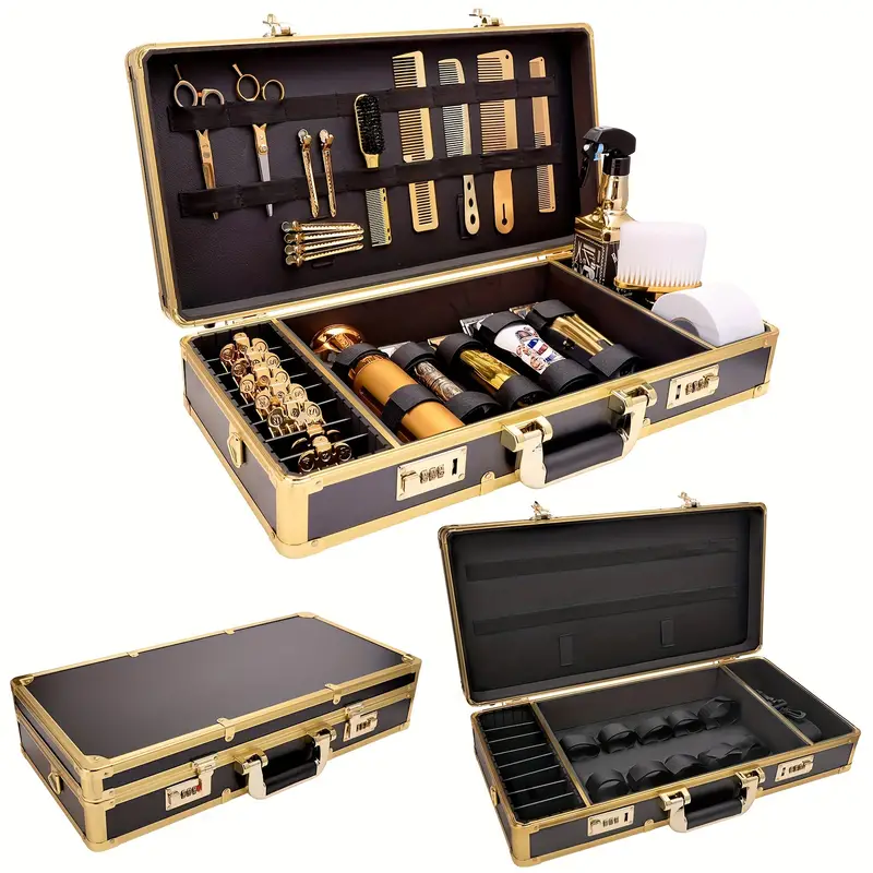 Tragbare Friseurwerkzeug-Aufbewahrungsbox aus Aluminiumlegierung, multifunktionale Aufbewahrungsbox für Haarstyling-Werkzeuge mit Passwortsperre_voghion.com