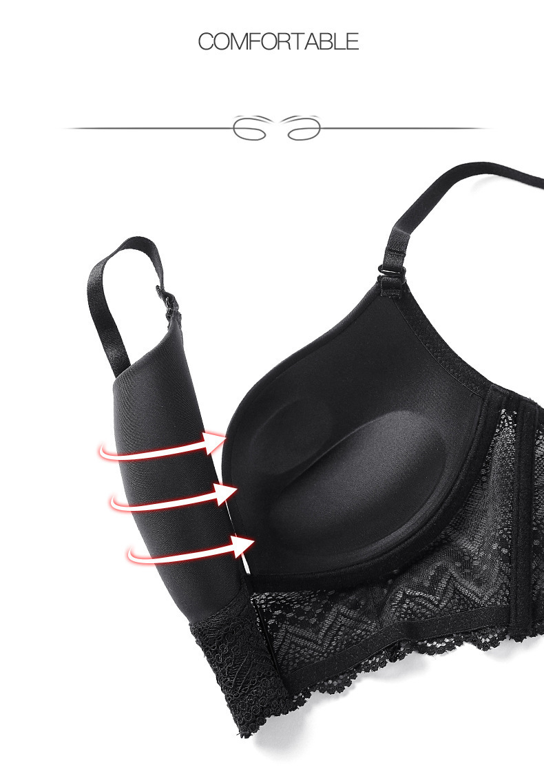 Ropa interior sexy para mujer, sujetador grande sin espalda en forma de U, hermoso sujetador de encaje en la espalda, sin costuras, sin aro de acero, ropa interior push-up de pecho pequeño, verano_voghion.com