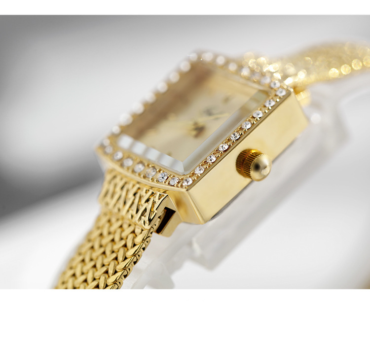 Orologio da donna, piccolo orologio quadrato, orologio al quarzo, piccolo orologio con strass, piccolo orologio in oro, orologio impermeabile per donna_voghion.com