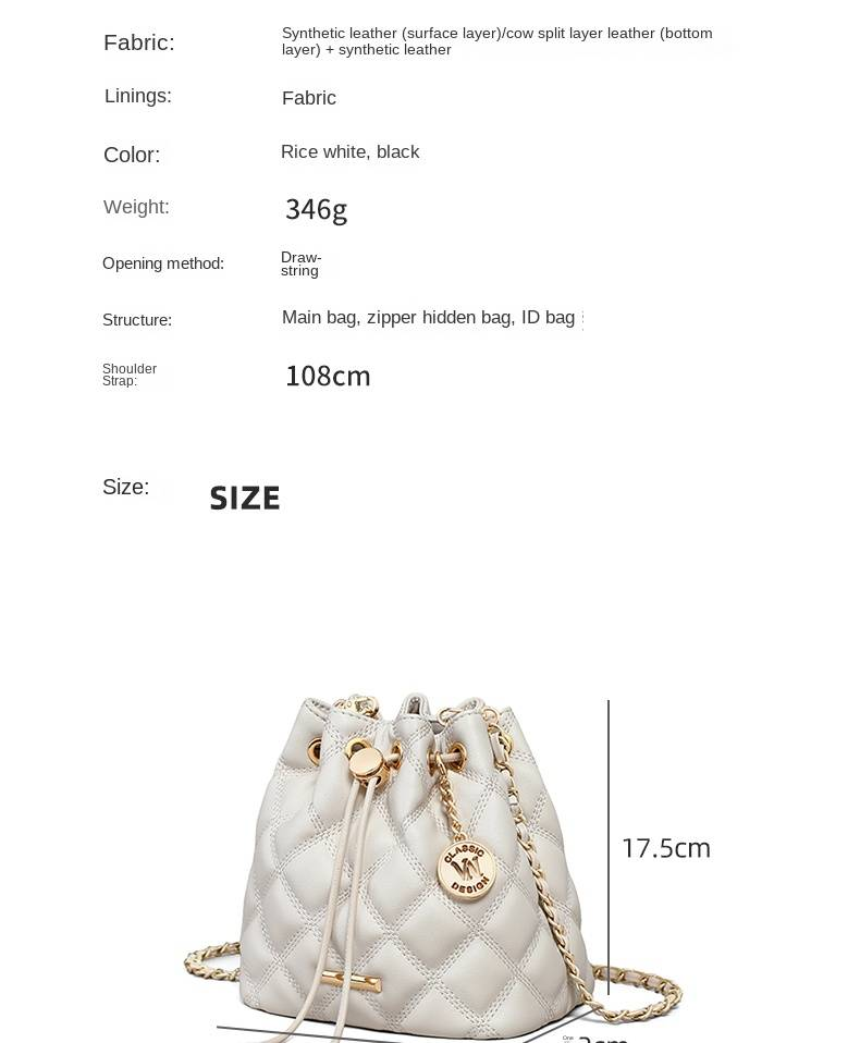 VINEY Bucket Bag Damen 2025 Neue Sommer Echtleder Damentasche Rhombus Chain Bag Kleine Tragetasche Messenger Bag_voghion.com