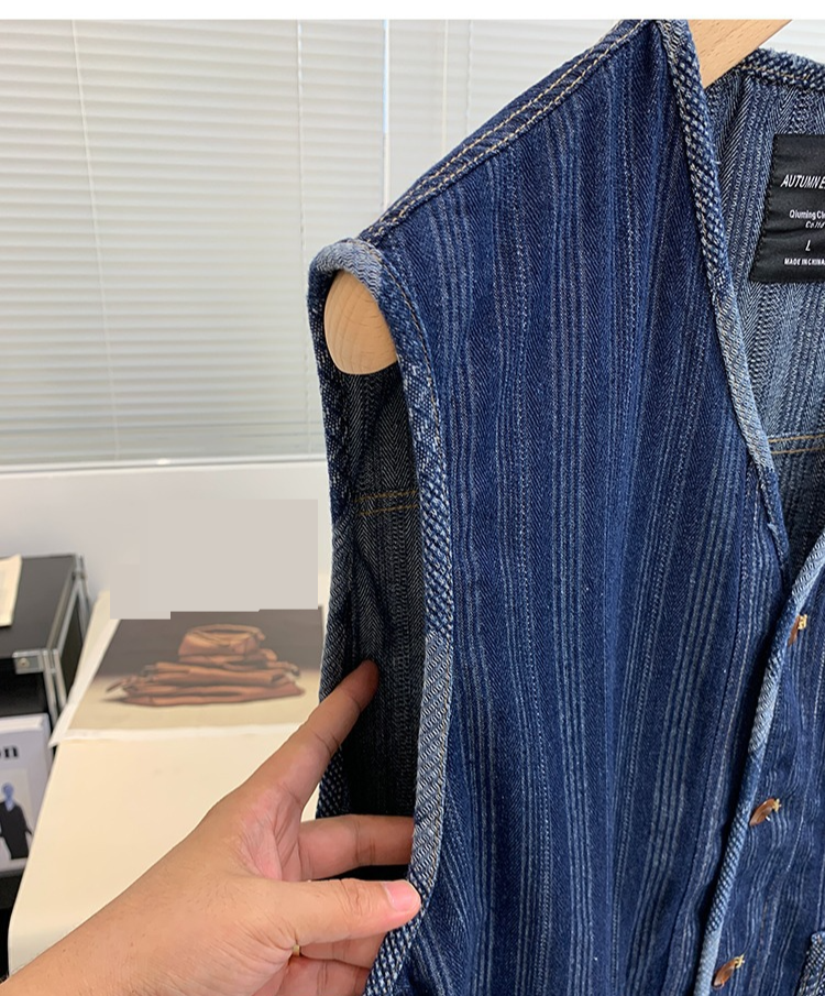 Men's Casual Denim Vest With V-Neck & Multiple Pockets - Loose Fit Unisex Workwear Jacket For Summer_voghion.com