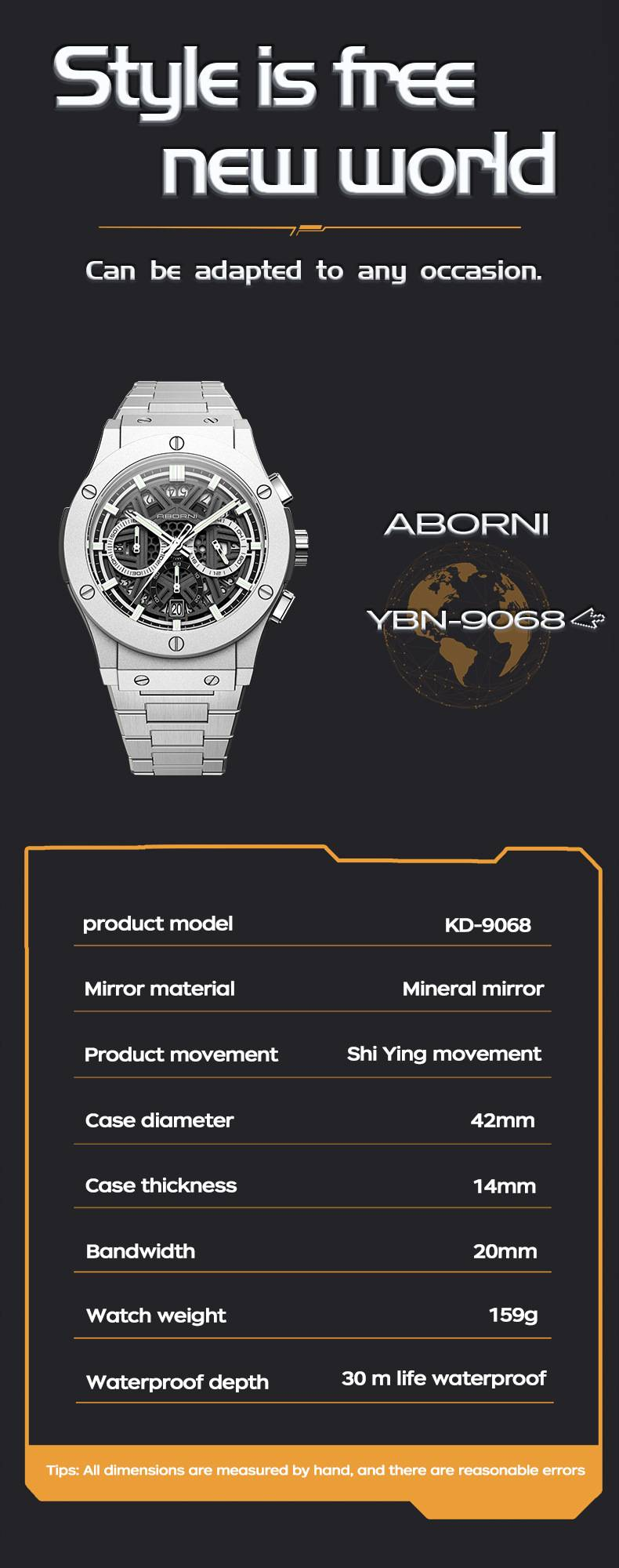 Men's Multifunctional Waterproof Luminous Quartz Watch With Chronograph, Date Display, And Stainless Steel Band (Sizes 42mm)_voghion.com