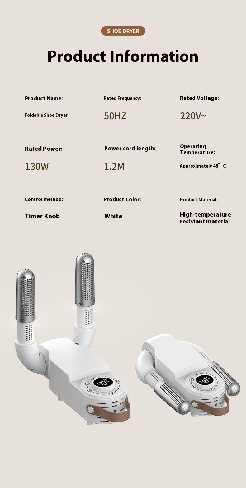Smart Shoe Dryer & Sterilizer – UV Sanitizing, Fast Drying For Sneakers/Boots, Foldable Design With Timer, 220V/110V Dual Voltage (White)_voghion.com