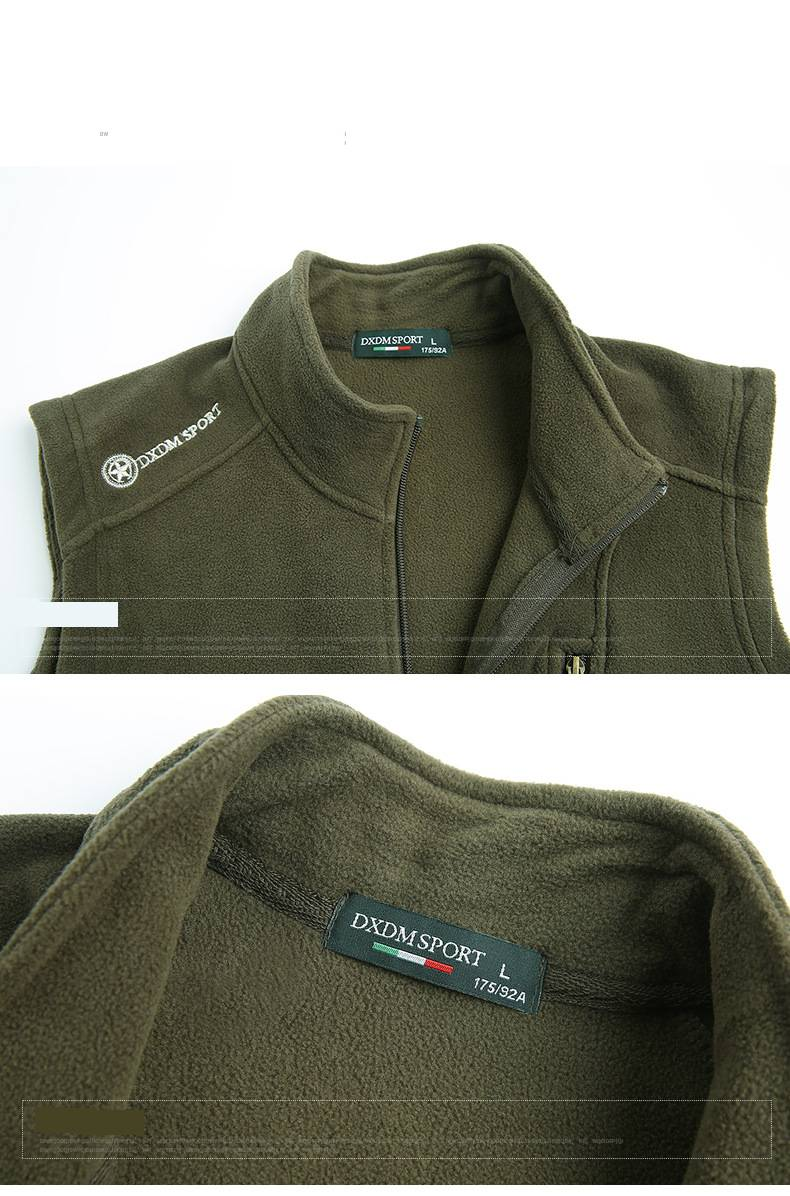 Colete masculino de lã polar com vários bolsos e fechamento em zíper, ideal para o inverno, perfeito para atividades casuais e ao ar livre._voghion.com