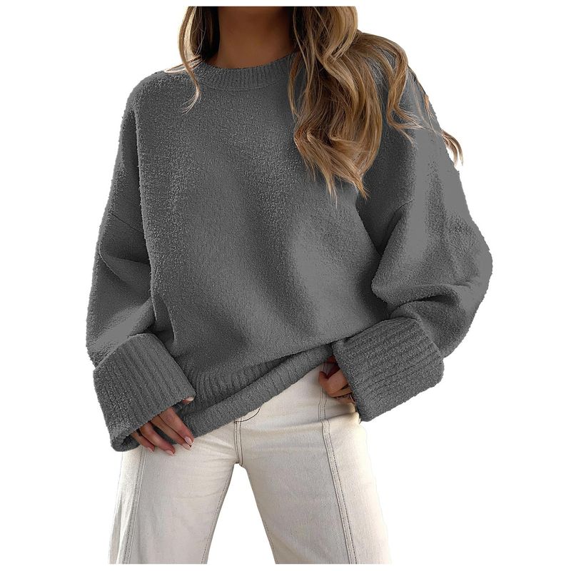 Women's Clothing Cozy Fleece Sweater - Soft Plush Pullover With Round Neck (S-XL, 12 Colors)_voghion.com