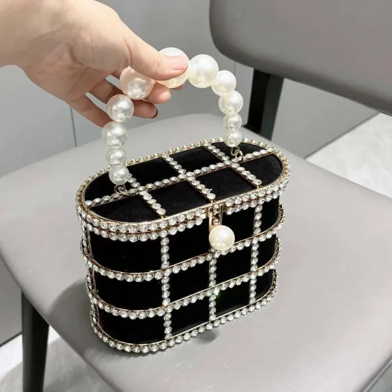 2025 Handle Evening Purses And Handbag Designer Shoulder Shiny Crystal Rhinestone Clutch Purse Bucket Bag_voghion.com