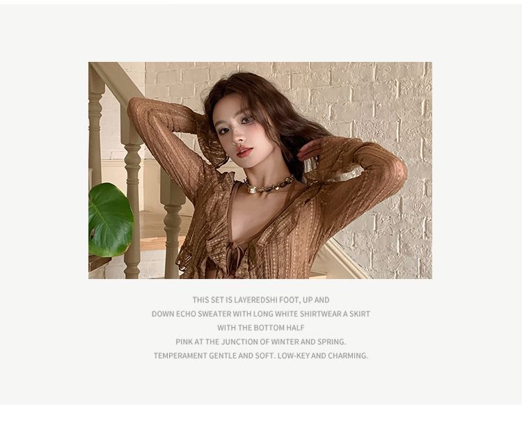 Conjunto de biquíni com saia dividida 2025 INS, três peças, camisa com capa de renda, primavera quente, férias, praia, maiô feminino_voghion.com