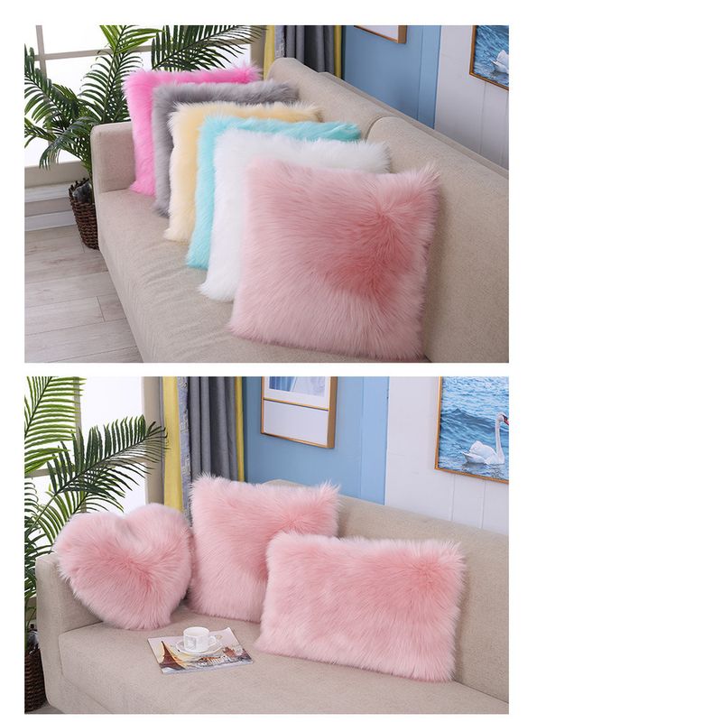 Nordischer Stil, langer Plüsch, schlicht, einfarbig, Wollkissenbezug für die Kopfstütze des Schlafsofas_voghion.com
